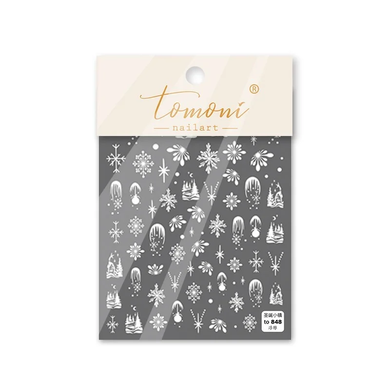 

1 Sheet 3D White Snow Christmas Slider Nail Sticker Decals Snowflake New Year Adhesive Foils for Manicure Beauty Decor Stickers