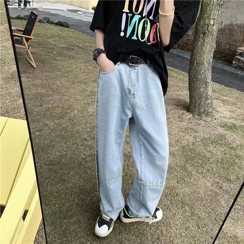 Oversized Free Shipping Men's Fashion Baggy Y2k Clothes Streetwear Vintage Cross Blue Jeans Mapping Casual Pants For Men