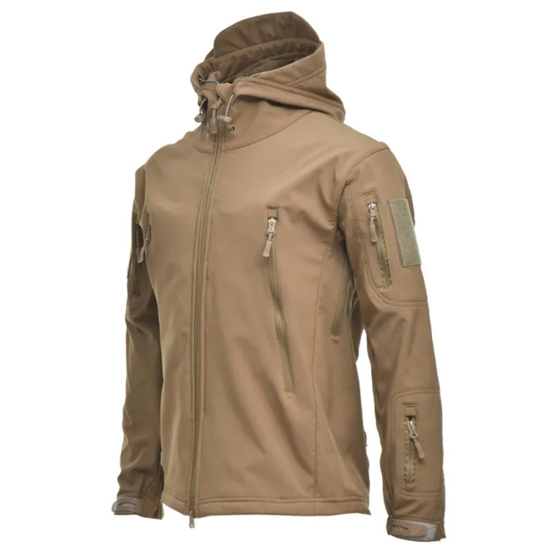 

Men's Autumn Hooded Thin Fleece Jacket Waterproof Windproof Camouflage Mountaineering Windbreaker Outdoor Casual Coat
