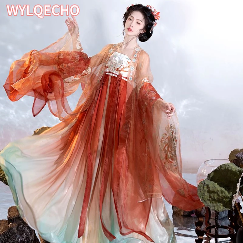 2023 красное женское традиционное китайское танцевальное платье Hanfu с вышивкой