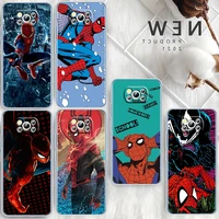 marvel super spider man for xiaomi redmi note 10s 9 civi poco x4 x3 nfc f3 gt m4 m3 m2 x2 f2 pro c3 5g transparent phone case