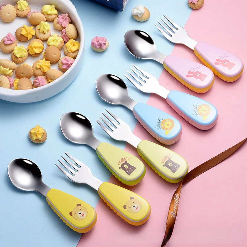 

Cute Cartoon Children Utensil Stainless Spoon Fork Kids Food Baby Feeding Dishes Eat Training Infant Tableware Feeder Appliance
