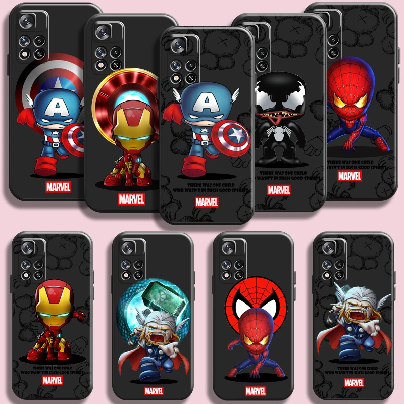 

Marvel Cute Avengers Phone Case For Xiaomi Redmi Note 11 11T 11S 10 10S 9 9S Pro 5G 9A 9T 9C Shell Black Coque Full Protection