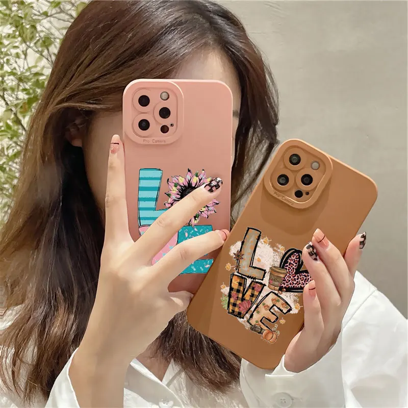 

Funny Cute Cartoon Graffiti Love Hearts Letter Phone Case For iPhone 13 12 11 14 Pro Max XS XR X 7 8 Plus SE2 Soft Silicon Cover