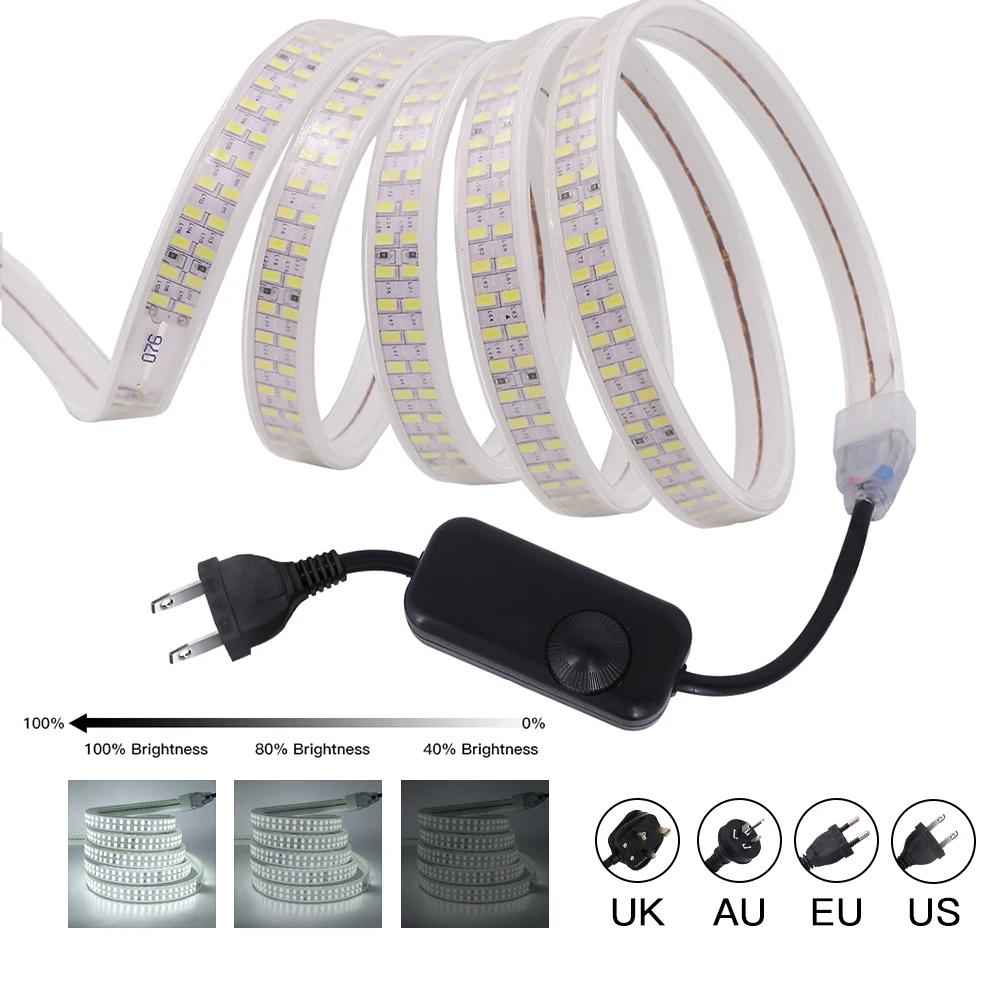 AC 110V 220V LED Strip Waterproof Dimmerable SMD 5730 240Leds/M Ultrabright Double Row Flexible Ribbon Tape Rope Lights