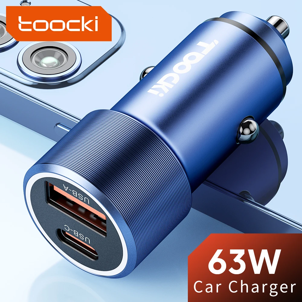 

Toocki 63W USB Car Charger Fast Charging QC 3.0 USB Type C Dual Port Car Phone Chargers for iPhone Samsung Xiaomi Huawei