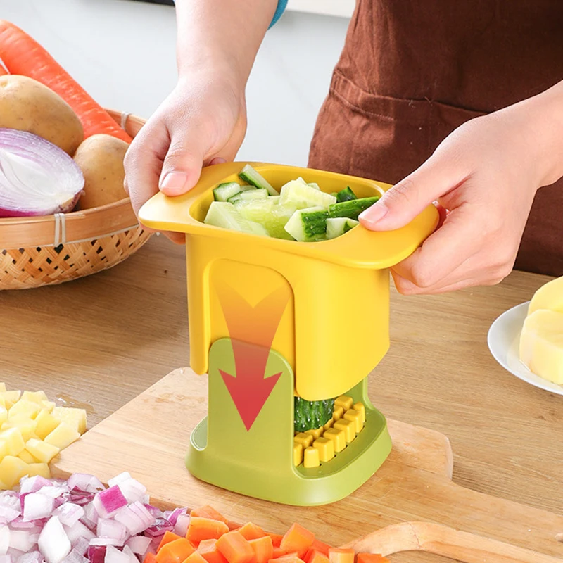 

2-In-1 Vegetable Chopper Dicing Slitting Multi-Function Vegetable Cutter Household Hand Pressure Onion Dicer Chips Making Tool