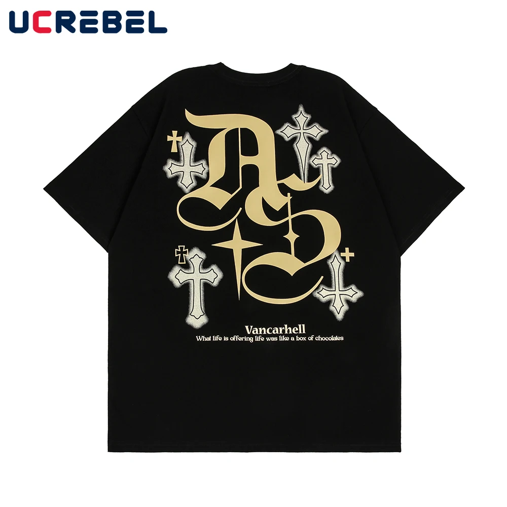 

Футболка мужская с принтом сзади, свободная повседневная хлопковая рубашка с коротким рукавом и круглым вырезом, с открытыми плечами, на ле...