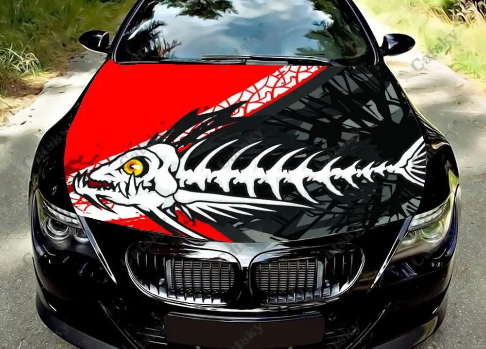 

Забавная виниловая наклейка на капот автомобиля с принтом в виде рыбьей кости, виниловая пленка, наклейка на крышку двигателя, универсальный размер, Защитная пленка для капота автомобиля