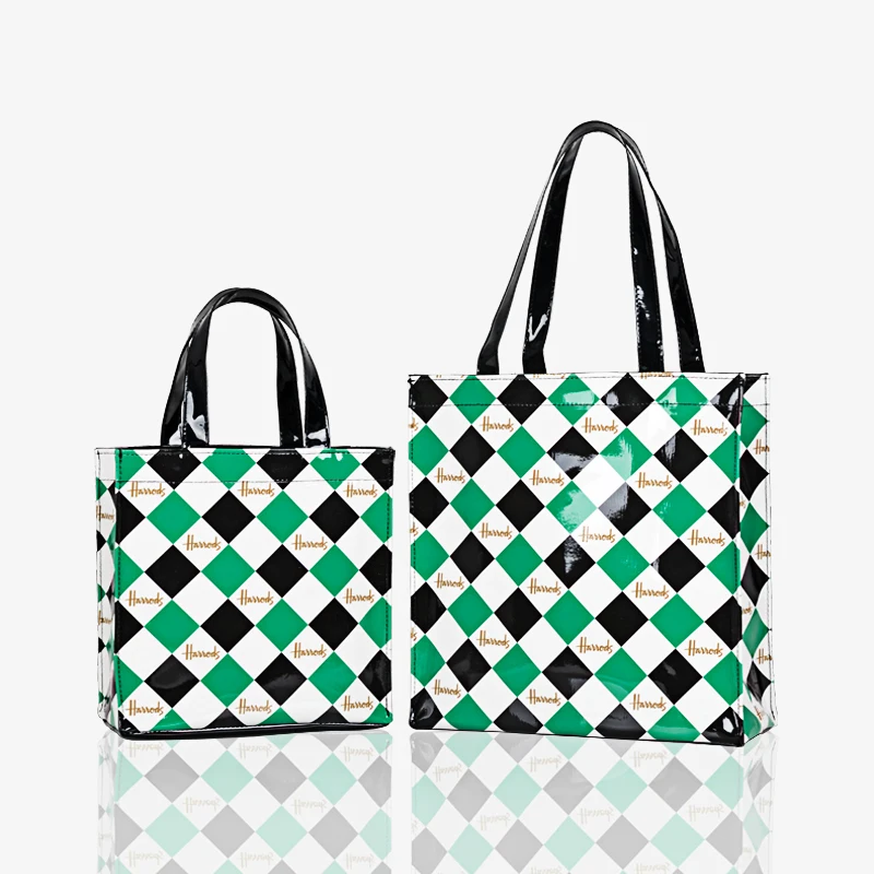 

London Style PVC Lattice Waterproof Shopping Bag Large Capacity Handbag Female Portable Shoulder Lunch Bags
