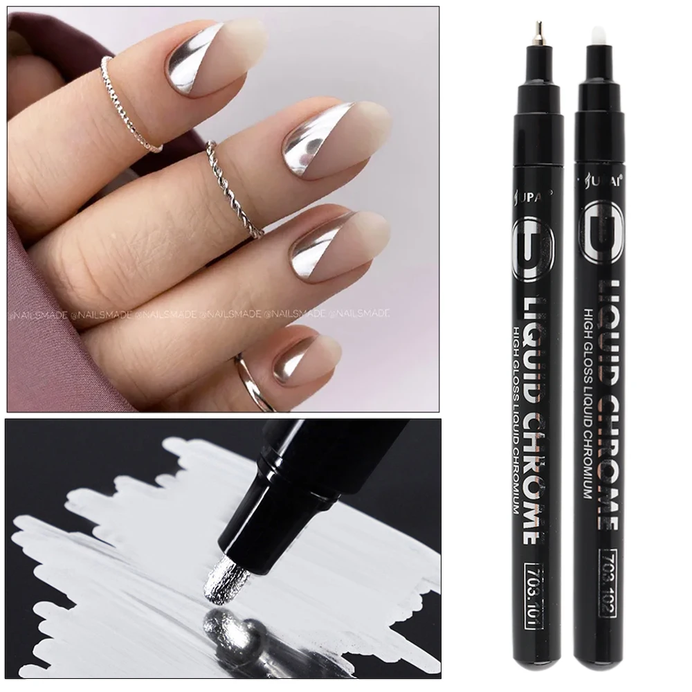 

1pcs Silver Chrome Nail Art Pen Mirror Effect Nail Polish Pen Waterproof Marker Graffiti Drawing Liner Metallic Gel Varnish GLTY