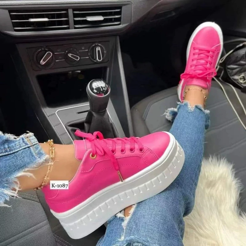 

Women's Running Shoes 2023 All Season Fashion Platform PU Leather Solid Colors Platform Concise Sport Walk Espadrilles Sneakers