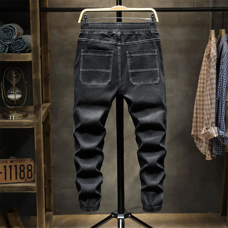 2022 Men Fashion Denim Pants Brand Big Yards Feet Thin Jeans Men Elastic Waist Drawstring Cowboy Sweatpants Baggy Trousers