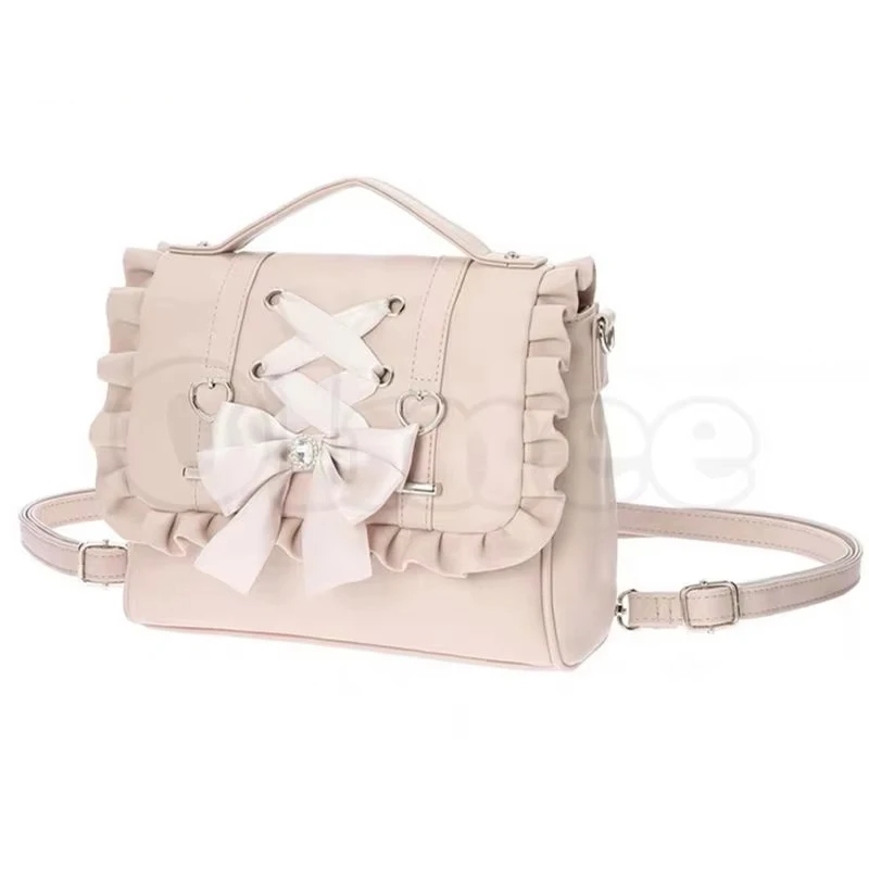 Фото Сумка Лолита из искусственной кожи Sweet School Pink Black Bag Elegant Bow Crossbody JK Shoulder Y2K Jirai Kei Bolsas Mujer Girls Women Bag №4
