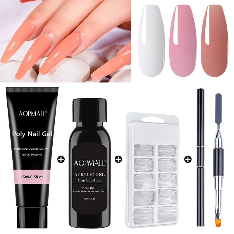 

AOPMALL 12 Colors Poly Nail Gel Set Acrylic Extension Builder Semi Permanent Crystal Quick Building Gel DIY Nail Art Design