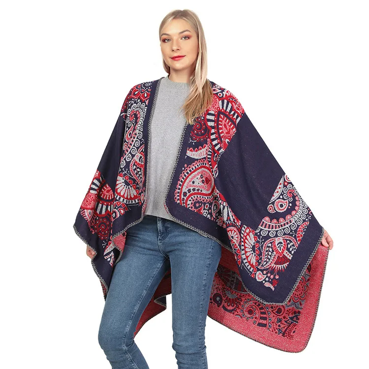 Autumn Winter Printing Double Faced Double sided Split Warm Cape Women Imitation Cashmere  Poncho Lady Capes  Cloaks