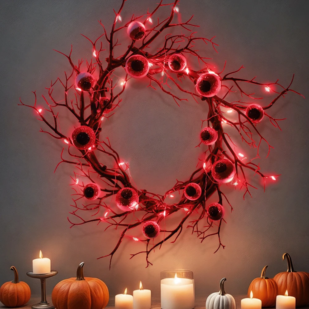 

Halloween Eyeballs Garland Dried Branch LED String Lights Props Front Door Wreaths Festival Atmosphere Pendant Party Decoration