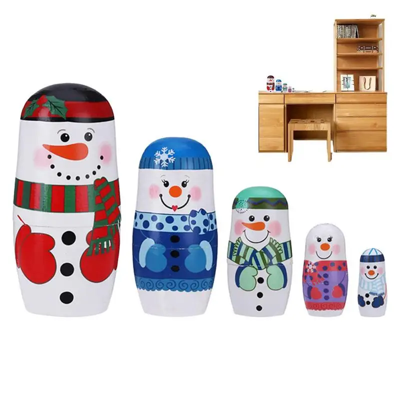 

Деревянные русские куклы, рождественские Снеговики, гнездовые куклы для детей, 5 шт., деревянный набор для сборки, игрушки ручной работы для детских праздников