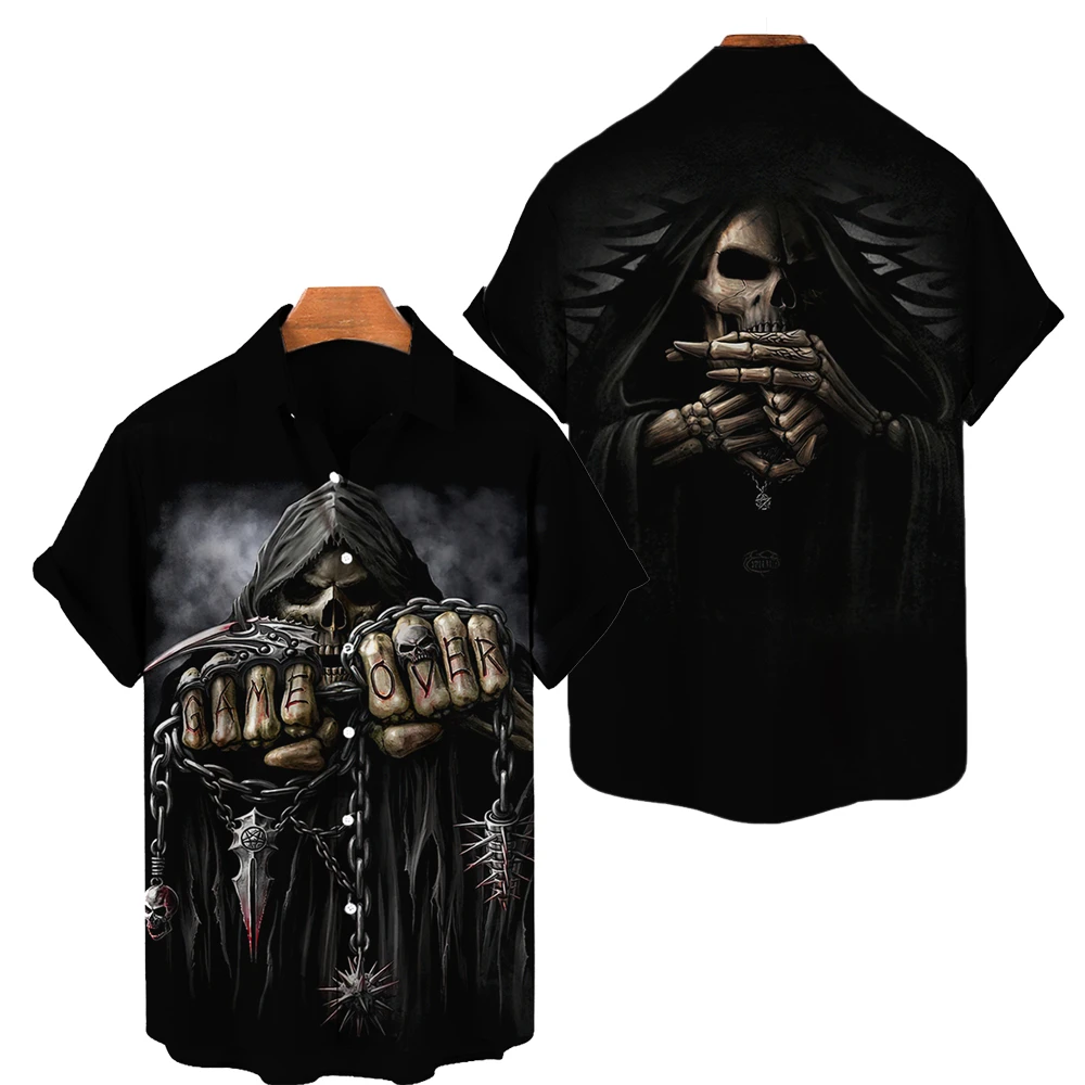Men's Hawaiian Shirt Loose Tops 3d Skull Print Shirts for Men 2022 Fashion Shirt Men Women Tee Breathable Summer Short Sleeve