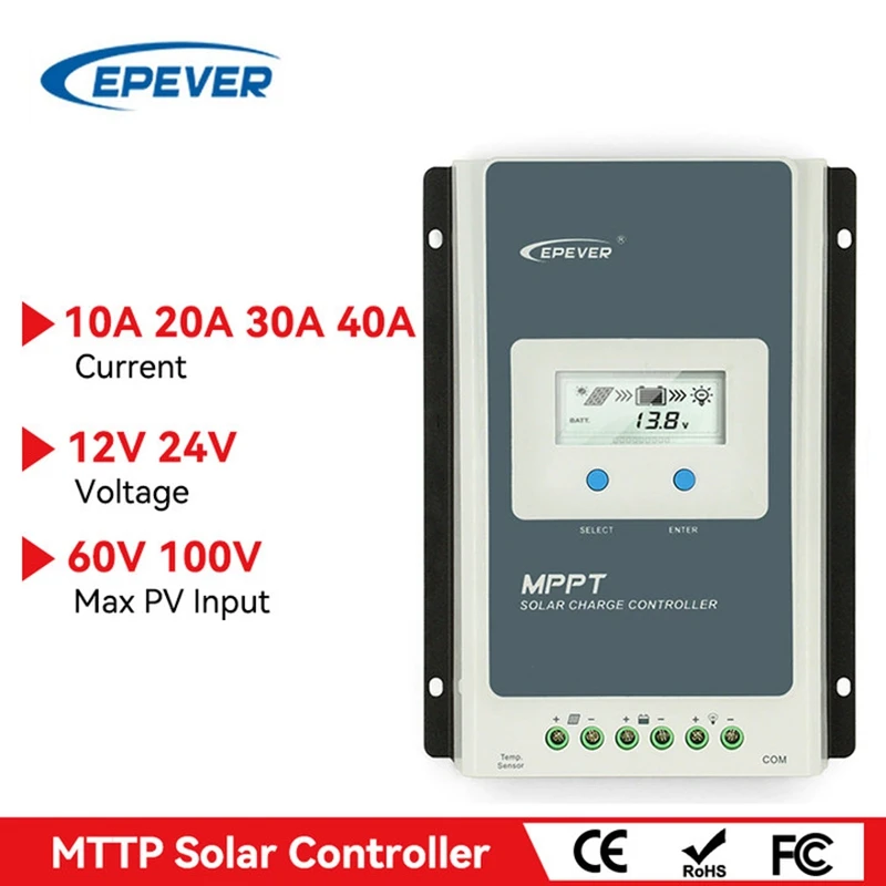 Трассировщик EPEVER MPPT Контроллер заряда солнечной батареи 40A 30A 20A 10A с ЖК-дисплеем, регулятор солнечной батареи 12В 24В, автоматическая высокая эффективность