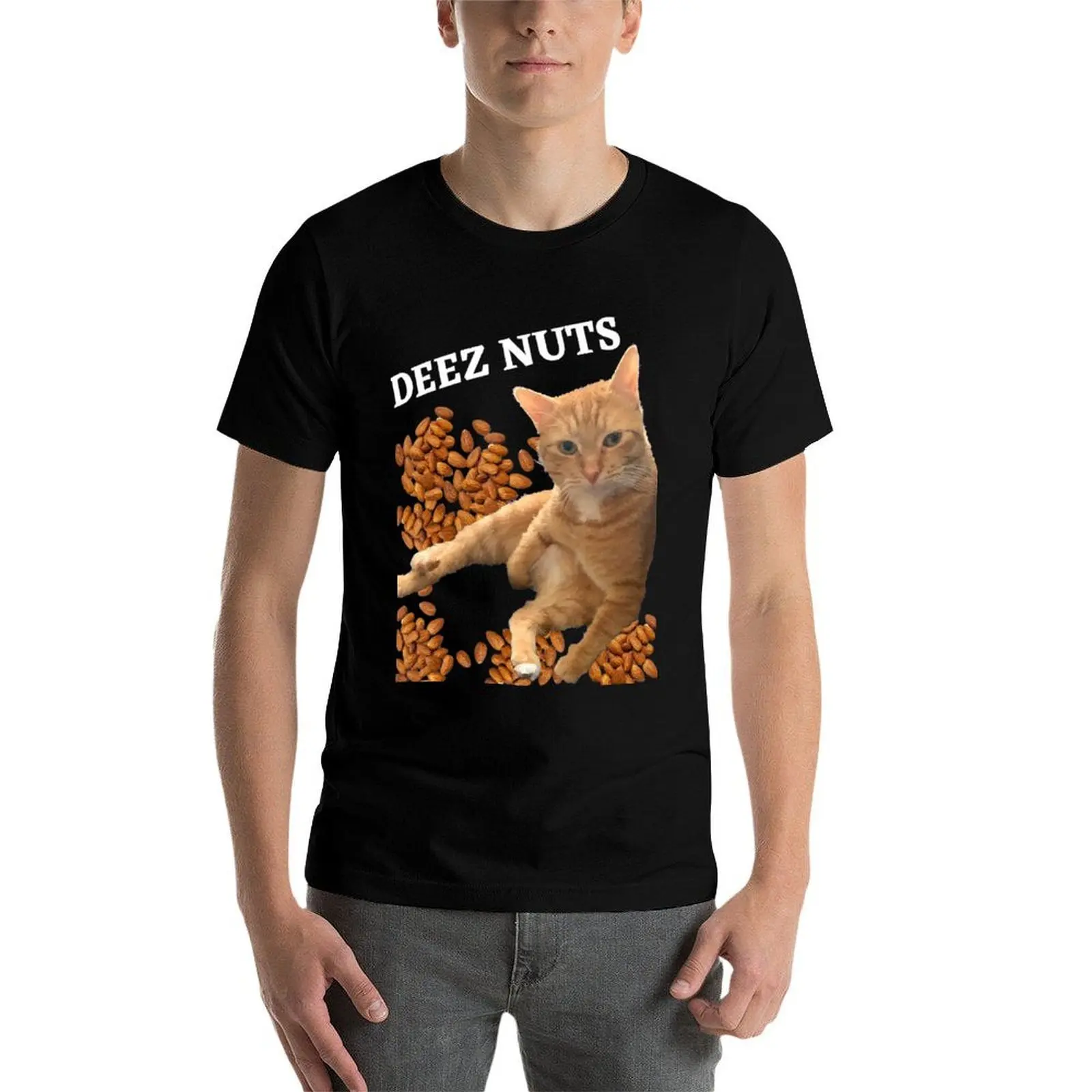 Фото Забавная футболка с надписью «Cat Deez Nuts Joke», мужские футболки высокого качества, роскошные брендовые футболки, мужские футболки из 100% хлопка, роскошные брендовые футболки №3