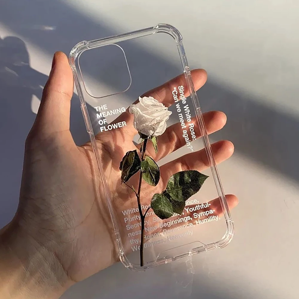 

White Rose Flower Shockproof Silicone Case For iPhone 11 X Xr Xs Max Case 13 12 11 Pro Max 8 7 6s Plus Soft Silicone Back Cover