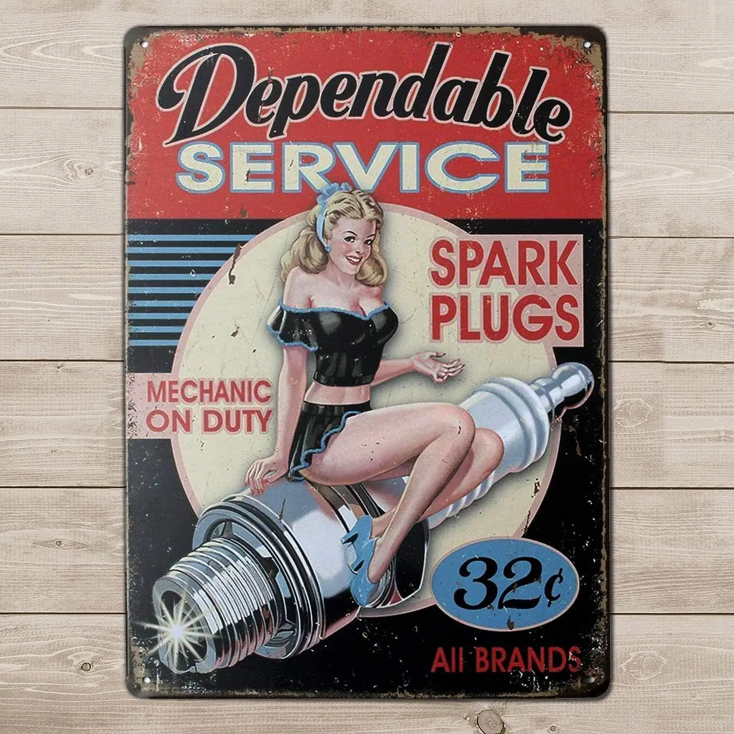 RTCLUB Dependable Servce Sprk Plugs Metl Tn Sgn Vntge ntque Plque Poster Grge Home Wll Decor