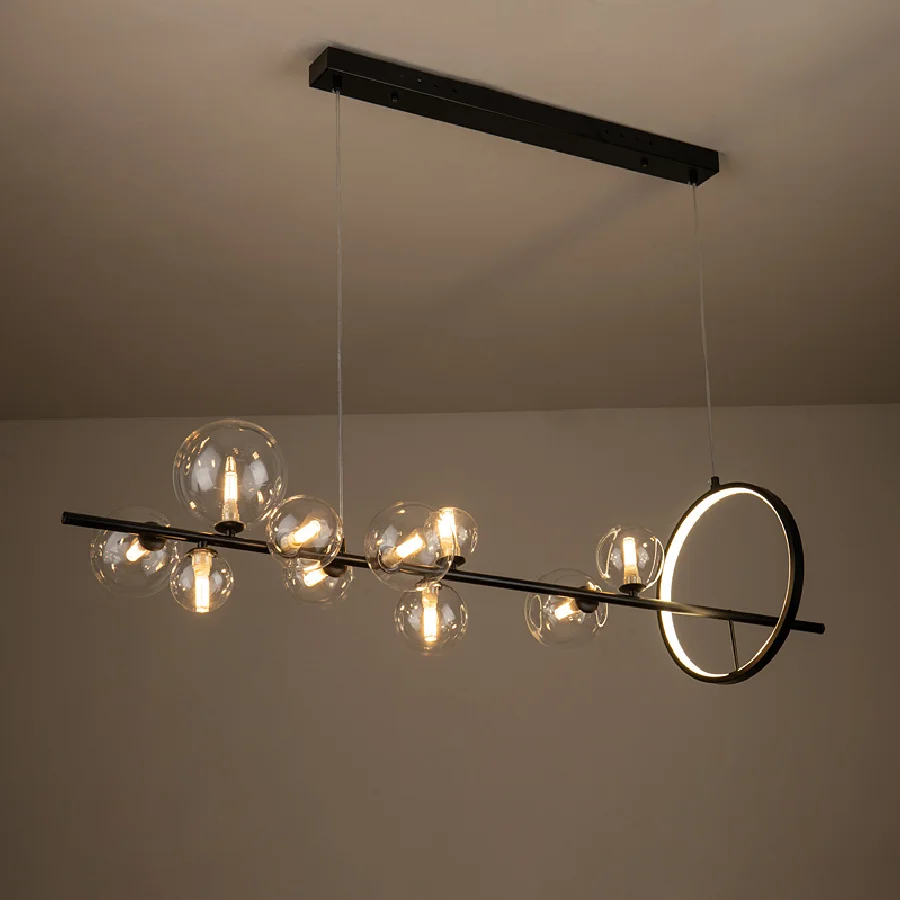 

Nordic Clear Glass светодиодные подвесные светильники Длинные круглые черные подвесные светильники для гостиной декоративные осветительные прибо...