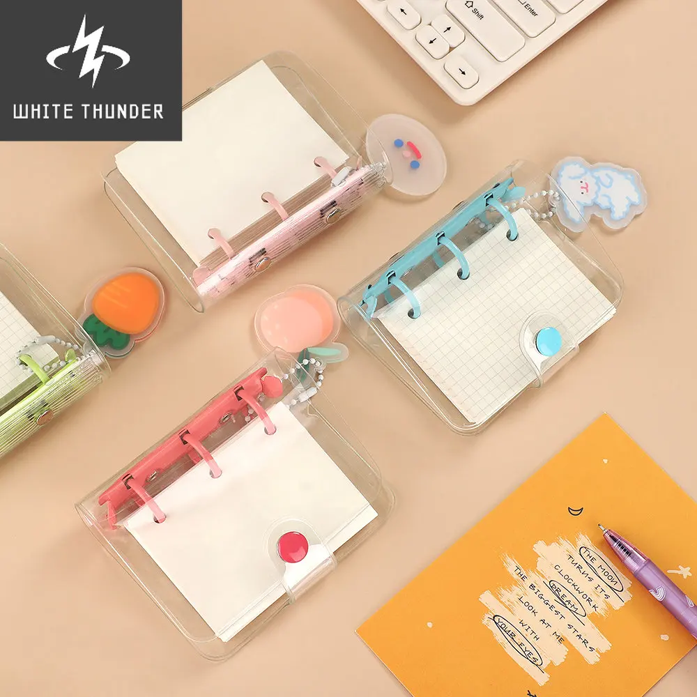 

Cute Transparent 3 Ring Mini Loose-leaf Notebook Student Portable Hand Book Ring Binder Kawaii School Supplies Stationery