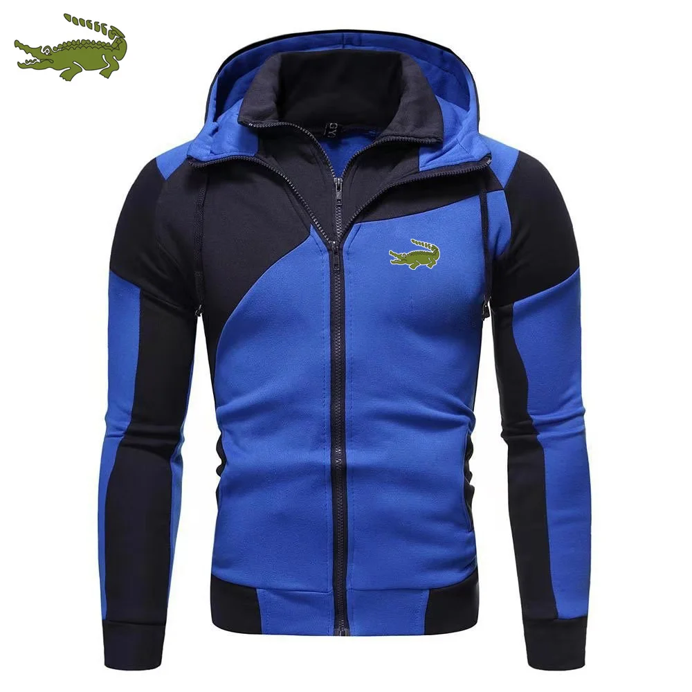 Мужская однотонная куртка с капюшоном на молнии принтом |