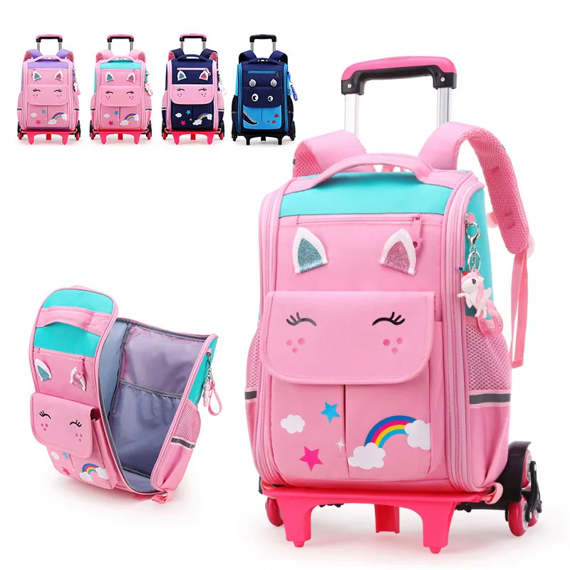 Вместительная школьная сумка для студентов, детский рюкзак на колесиках, школьный ранец на колесиках