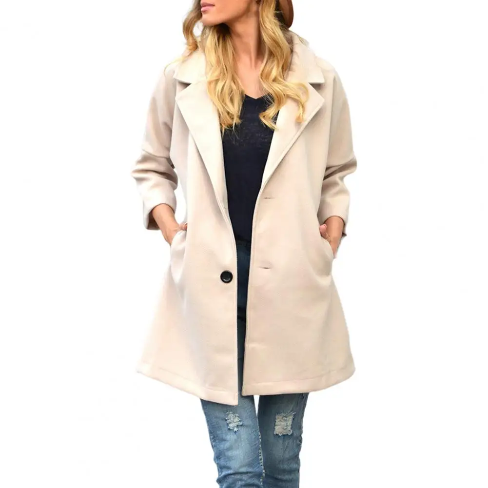 

2022 Women Coat Autumn Solid Color Buttons Long Turn-down Collar Three Quarter Sleeves Loose Cardigan Windbreaker Women Blends