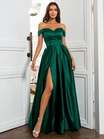 vinca sunny elegant green satin evening dress sexy long party gowns prom dresses button high slit formal women robe de soiree
