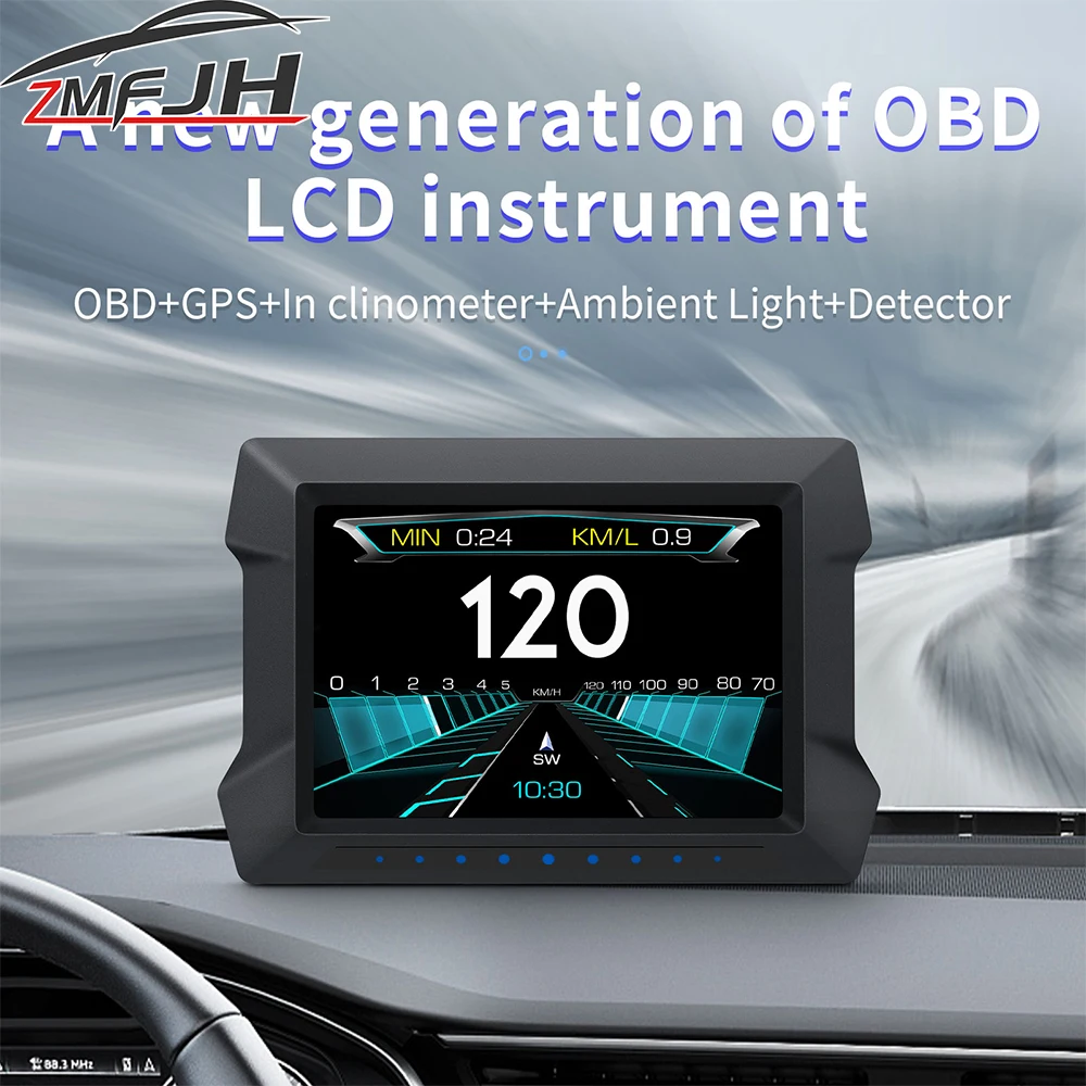 Фото OBD + GPS Автомобильный проекционный дисплей Цифровой спидометр Измеритель наклона с сигнализацией превышения скорости Напряжение Температура воды Об/мин Бортовой компьютер №1