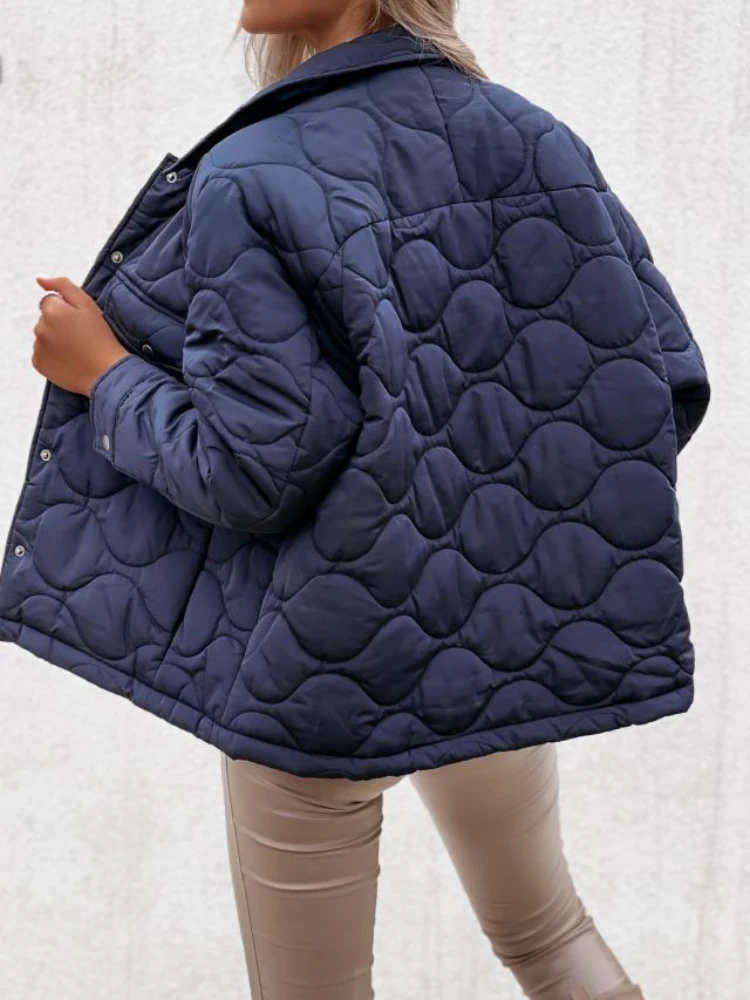 Women's Casual Quilted Jacket Autumn Winter Long Sleeve Loose Cotton-padded Jacket Lady Streetwear Solid Color Outwear Top