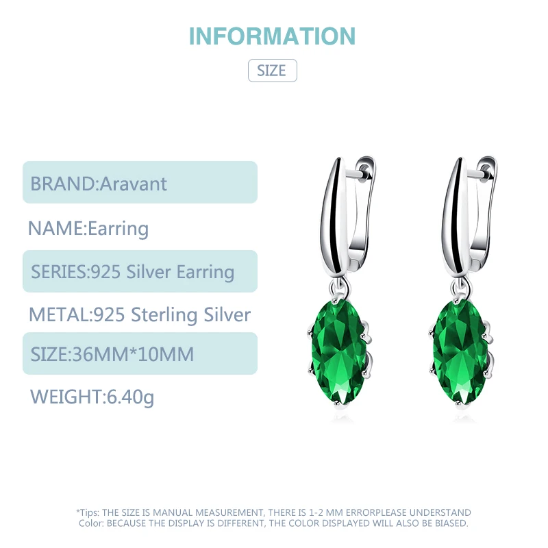 Серьги-подвески Aravant из серебра 925 пробы с овальным зеленым цирконием для женщин