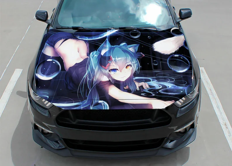 

Car Hood Wrap Decal Miku Neko Blue Catgirl Sexy Anime Girl Vinyl Sticker Graphic Truck Decal Truck Graphic Bonnet Decal