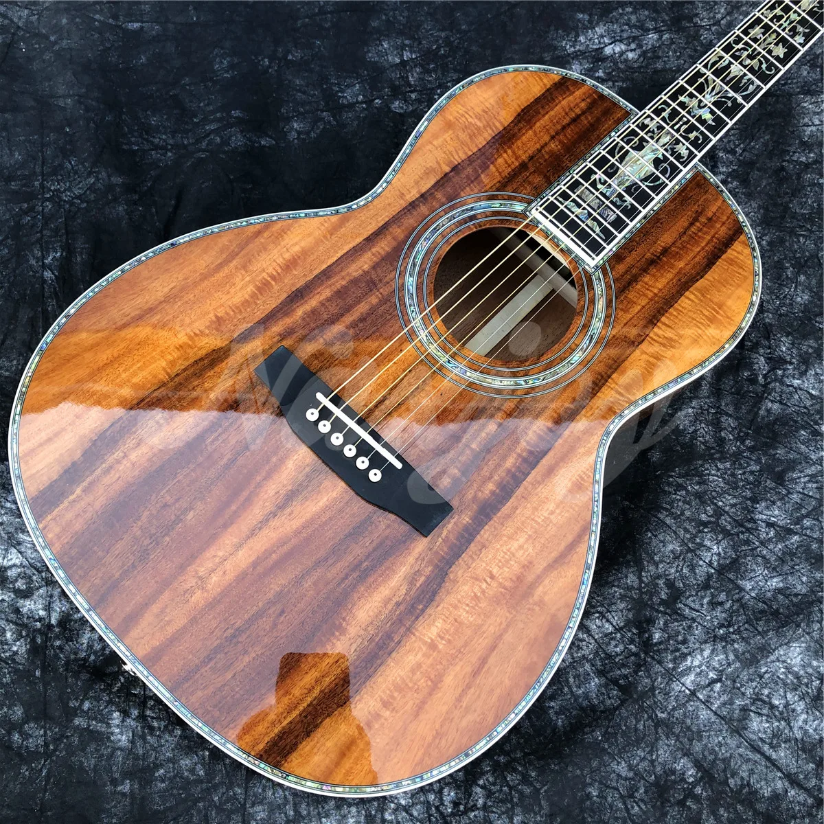 Акустическая гитара из дерева Koa вставки морского ушка гриф черного 39 дюймов тип