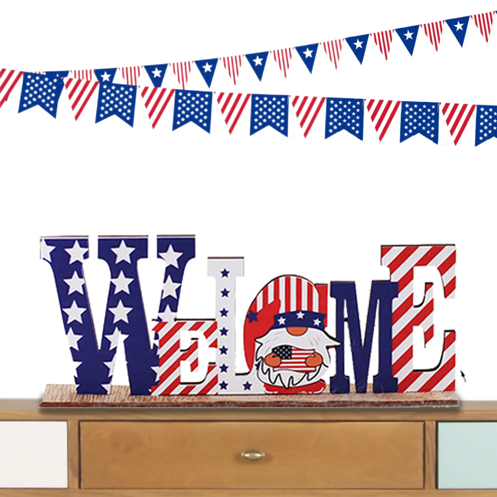 

Independence Day Wooden Ornaments Patriotic Wooden Ornaments July 4th Home Decorations Printing Five-Pointed Star Wood Cutout