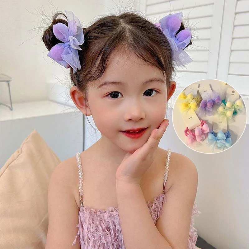 2Pcs/Set Cute Candy Color Bow Hair Ties Kids Elastic Hair Bands Child Rubber Band Girls Accessories Baby Headdress Diadema Niña