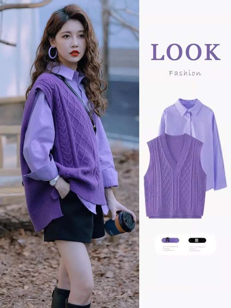 Фиолетовые рубашки с длинными рукавами женские осенне-зимние 2023 новая