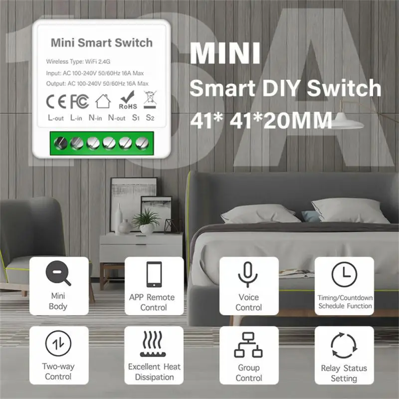 Мини-умный переключатель Tuya Wi-Fi/Zigbee 16A 1/2/3/4 Gang Поддержка двустороннего управления