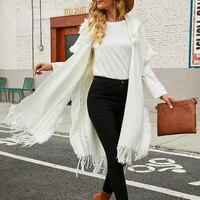2022 spring and autumn womens new long tassel cape shawl hooded knitted cardigan coat