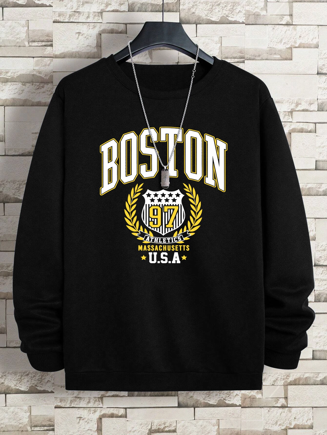 Boston City Letter Inha Sweatshirt For MenHarajuku Fit PulloverFashion Big Size Hoodies Autumn Tops