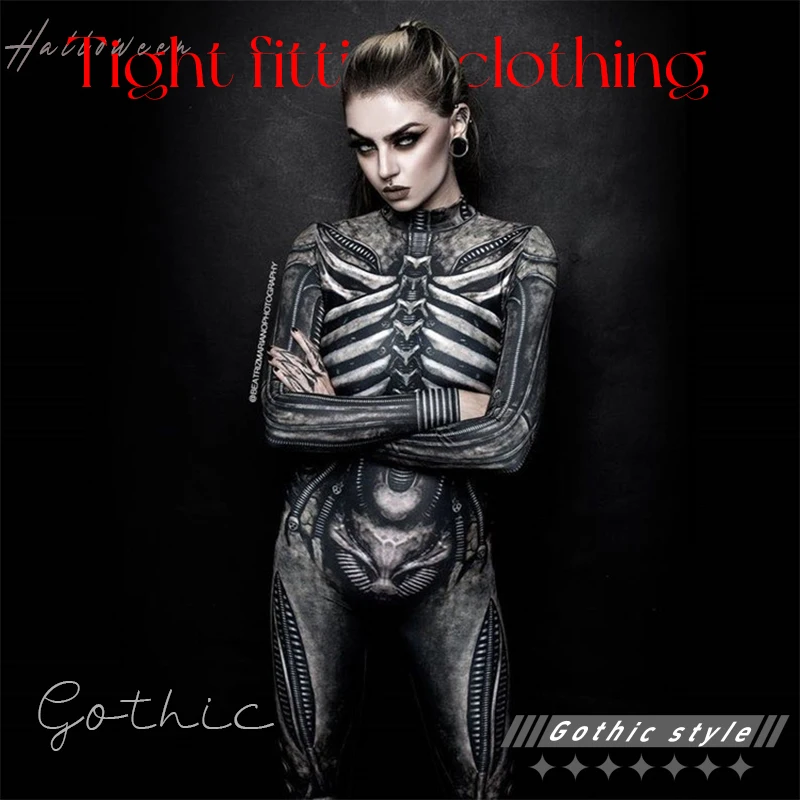 

Horror Cosplay Skeleton Jumpsuit Halloween Costumes Slim Humen Body Women Zentai Skull Ghost Tight Suit Carnival Dress Up Party