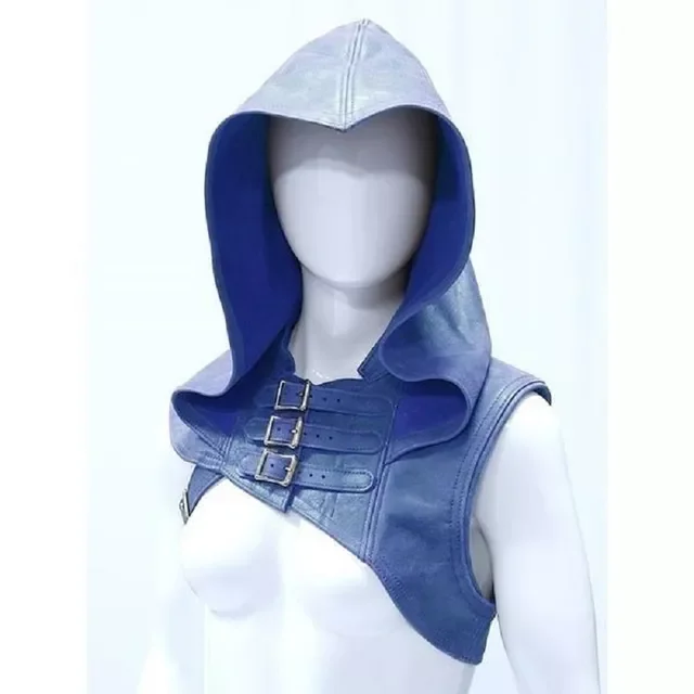 

New in Women Medieval Retro Buckle Loop Shoulder Waistcoat Leather Riding Hooded Shawl Stage Performance Warrior Cosplay Costume