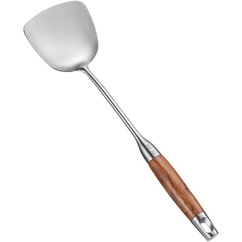 

German 304 stainless steel spatula, household kitchen, wooden handle, heat insulation, cooking spatula, cooking utensils, frying