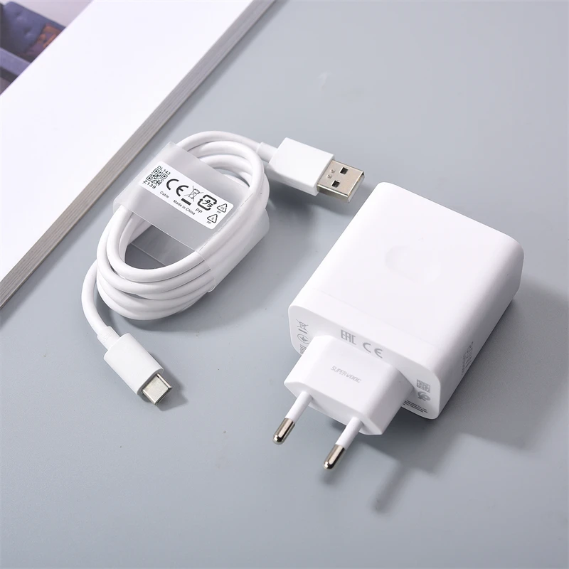 

80W SuperVooc Charger For OPPO Super Fast Charging EU/US Adapter 6.5A USB Type C Cable For RENO 5 6 7 8 Pro Find X2 X3 X5 X6 A96