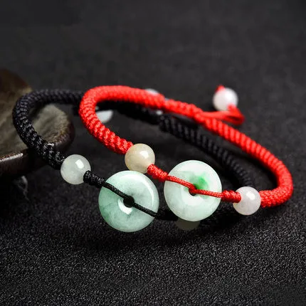 

Natural Myanmar jadeite A goods safety buckle bracelet hand-woven men's and women's bracelet
