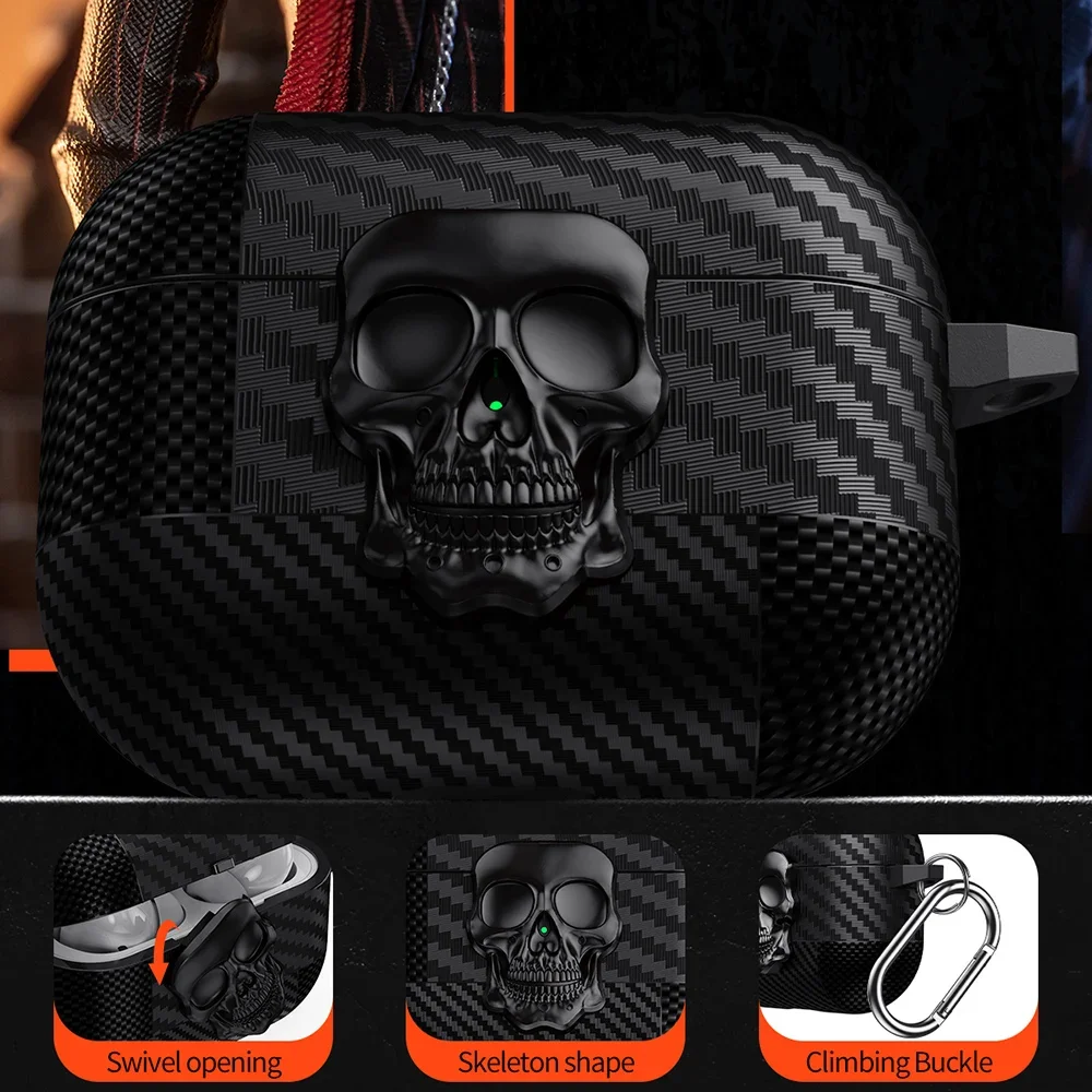 Фото Чехол для наушников серии Suit Thug Skull для Airpods 4 Pro3, чехол для наушников Airpods Pro 2 3 2 1, чехол из углеродного волокна с крючком №1